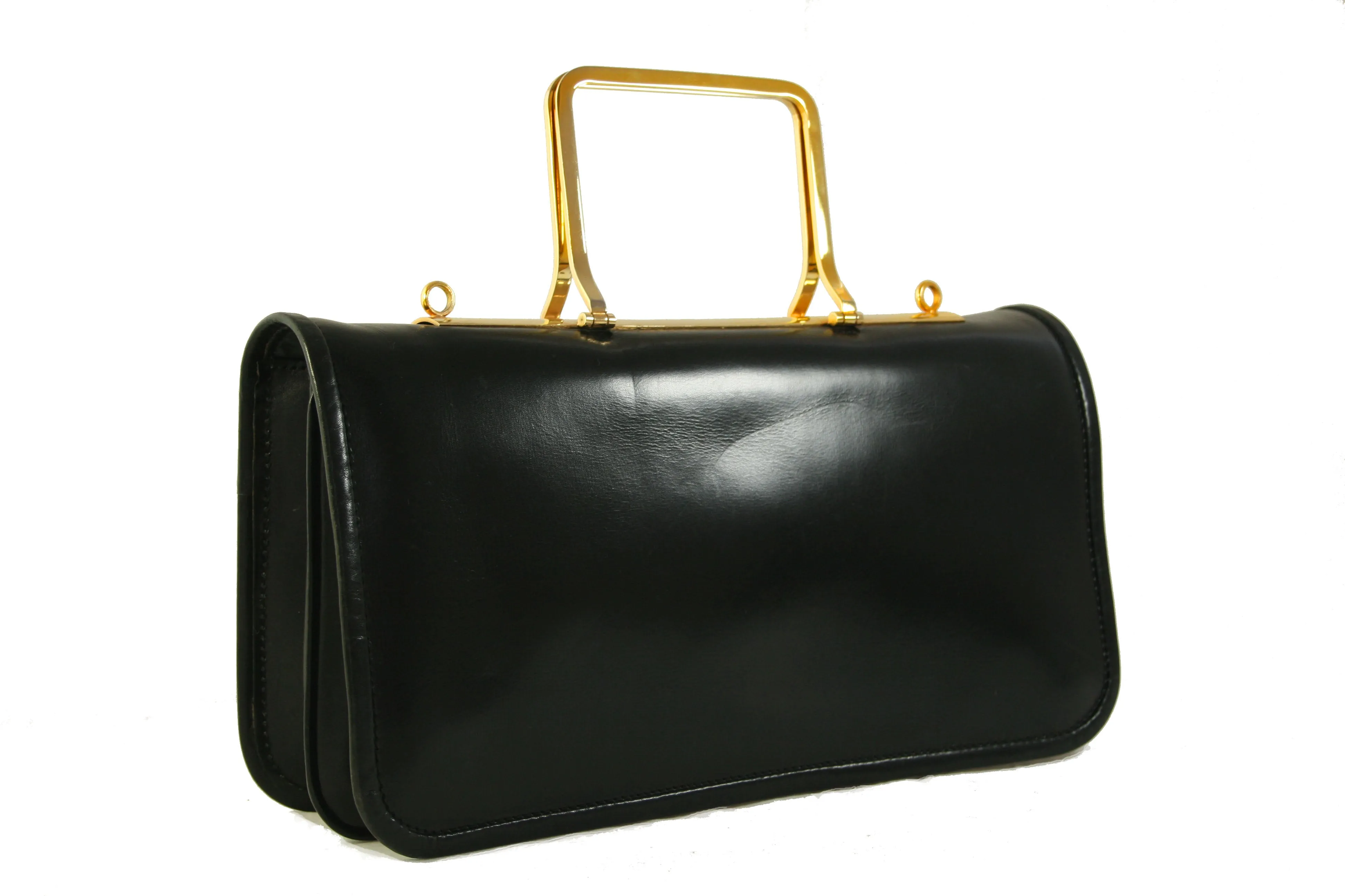 REMY metal handle leather handbag