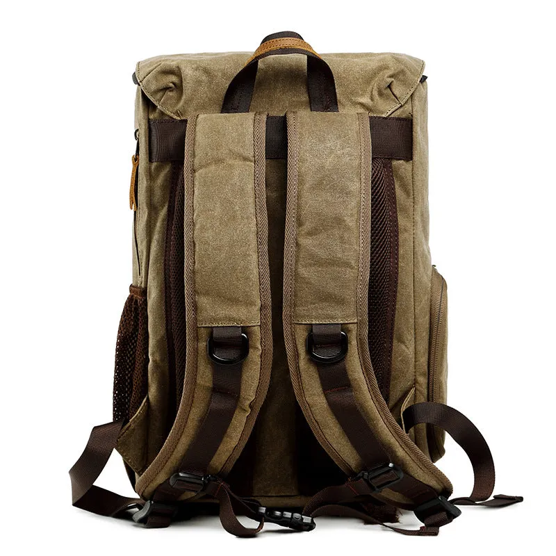 Retro DSLR Camera Backpack Waxed Canvas Camera Backpack Waterproof Laptop Backpack