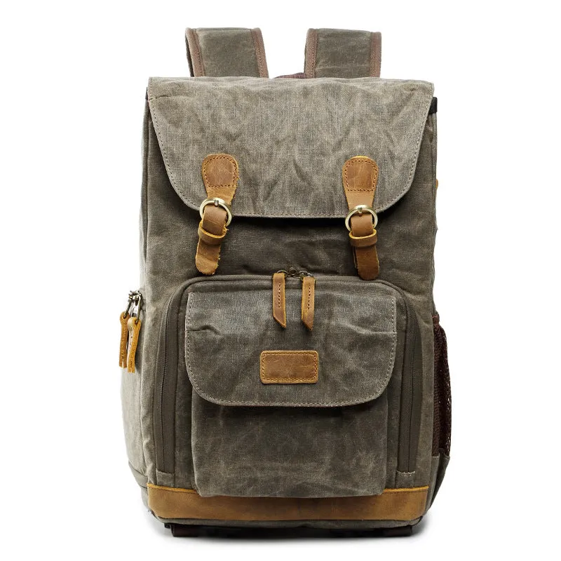 Retro DSLR Camera Backpack Waxed Canvas Camera Backpack Waterproof Laptop Backpack