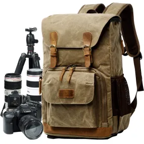 Retro DSLR Camera Backpack Waxed Canvas Camera Backpack Waterproof Laptop Backpack