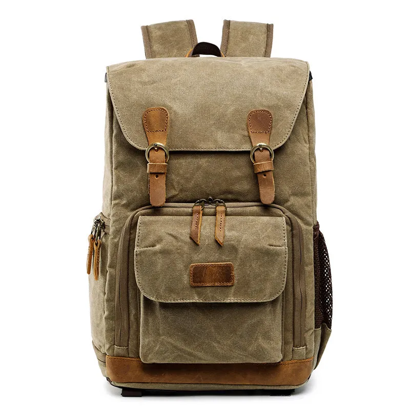 Retro DSLR Camera Backpack Waxed Canvas Camera Backpack Waterproof Laptop Backpack