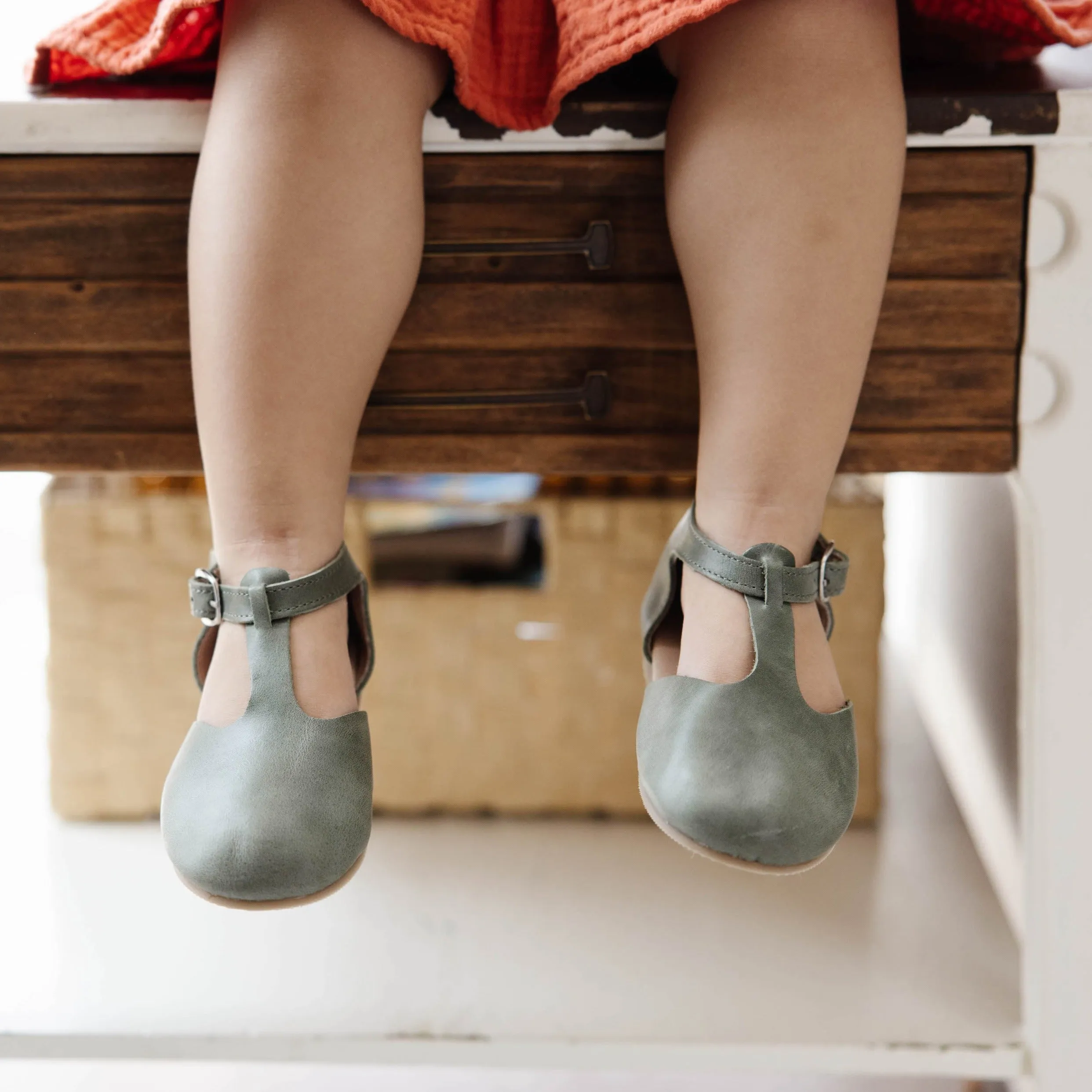 Classic Hard Sole Mary Jane Shoes in Sage Green