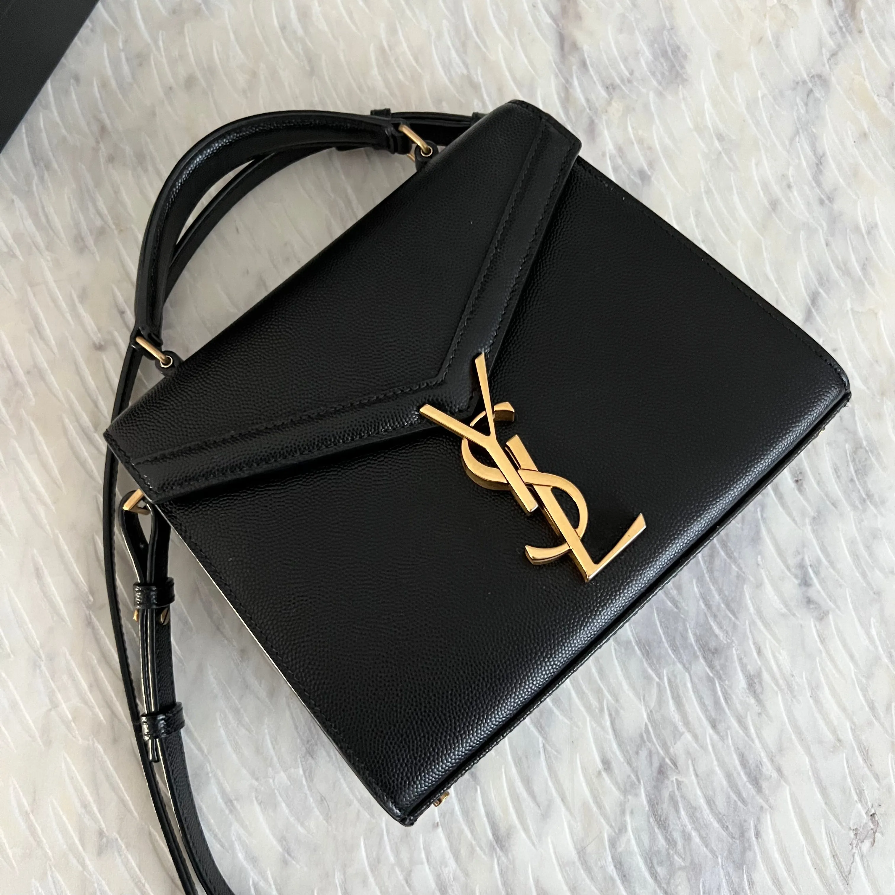 Saint Laurent CASSANDRA MINI TOP HANDLE BAG IN GRAIN DE POUDRE EMBOSSED LEATHER