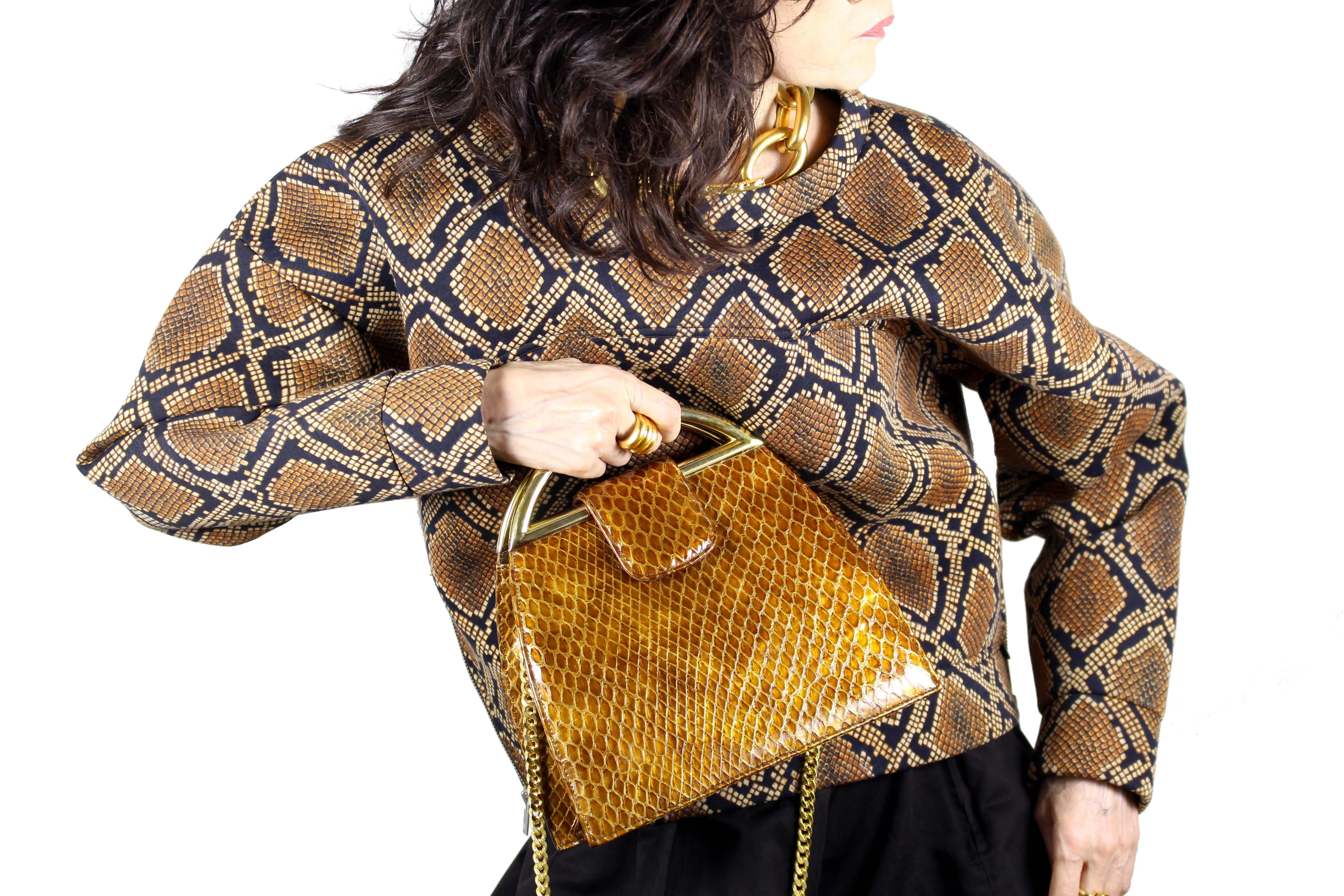 STUART WEITZMAN embossed snakeskin caramel handbag