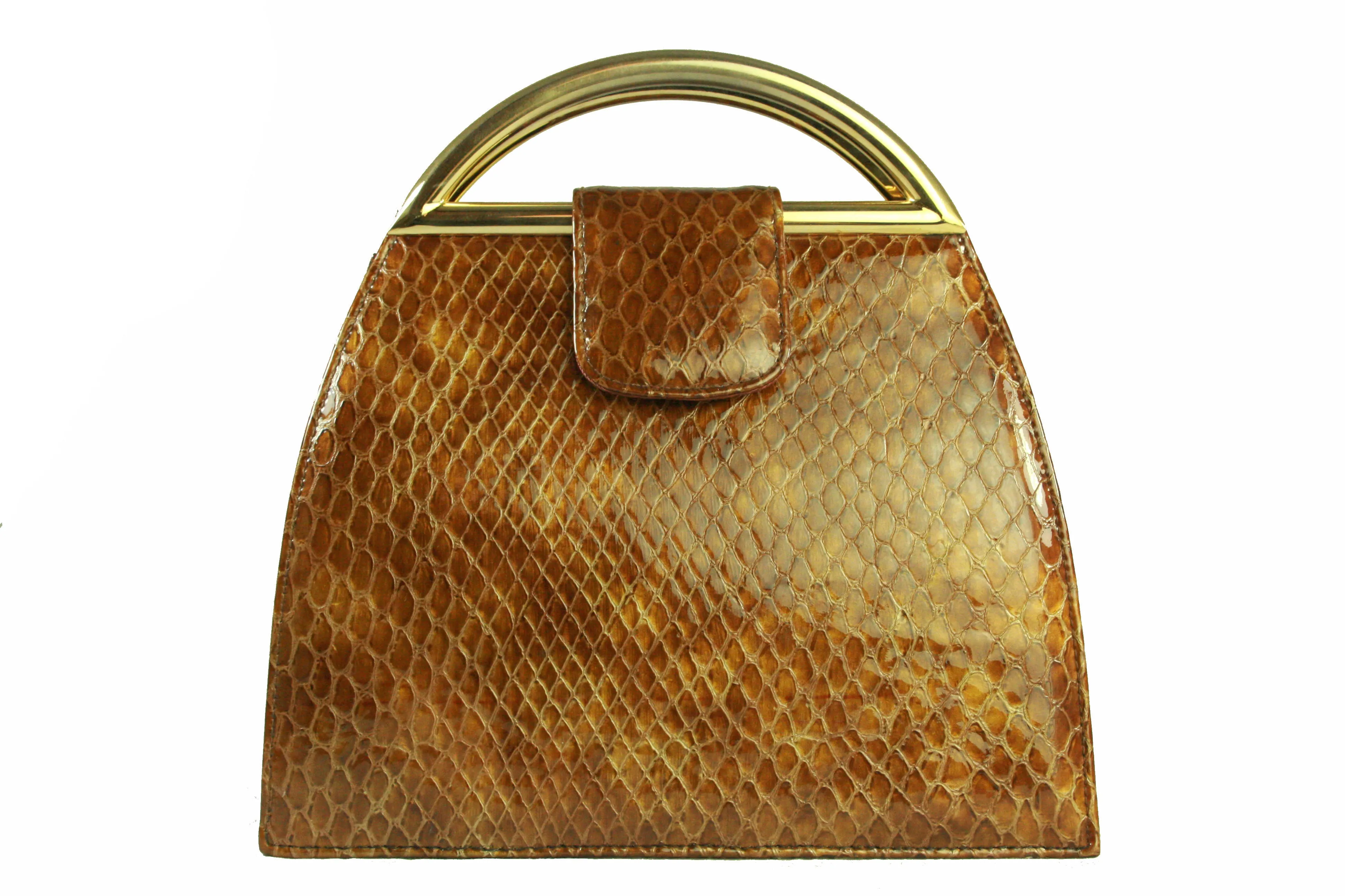 STUART WEITZMAN embossed snakeskin caramel handbag