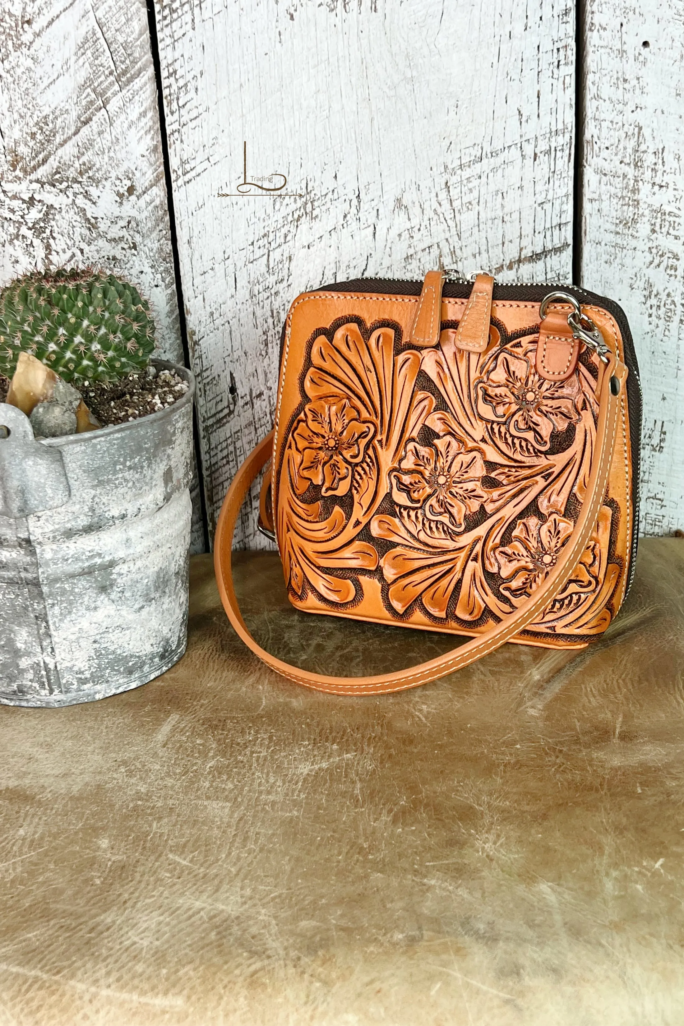 The Catalina Pumpkin Tooled Leather Crossbody