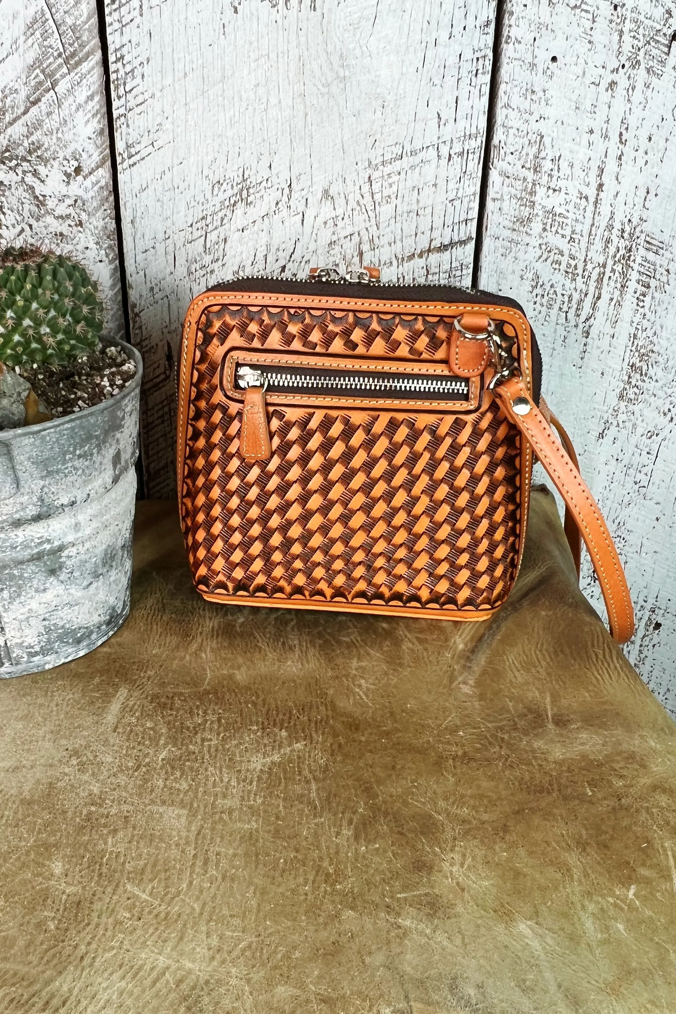 The Catalina Pumpkin Tooled Leather Crossbody