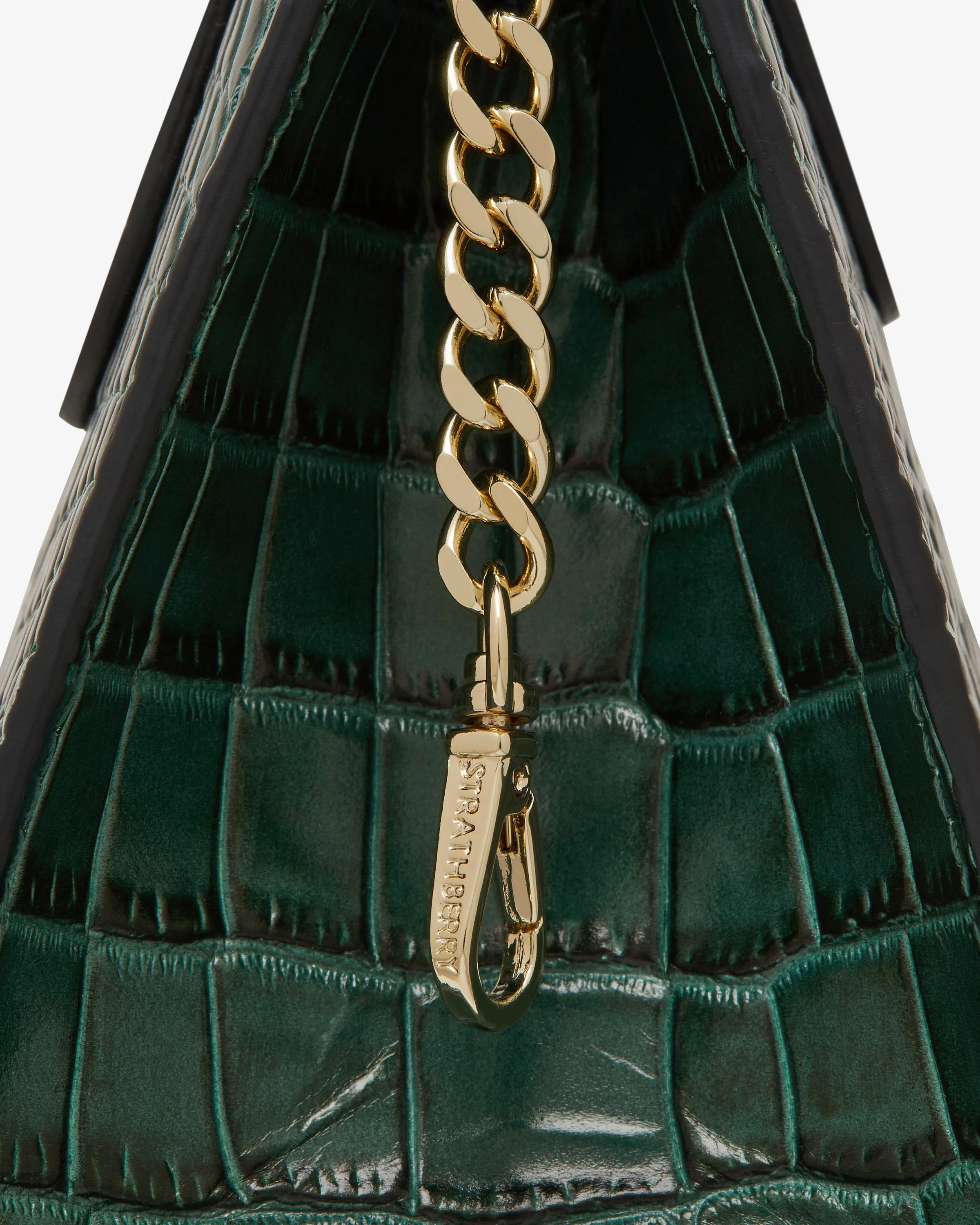 The Strathberry Nano Tote - Croc-Embossed Leather Bottle Green