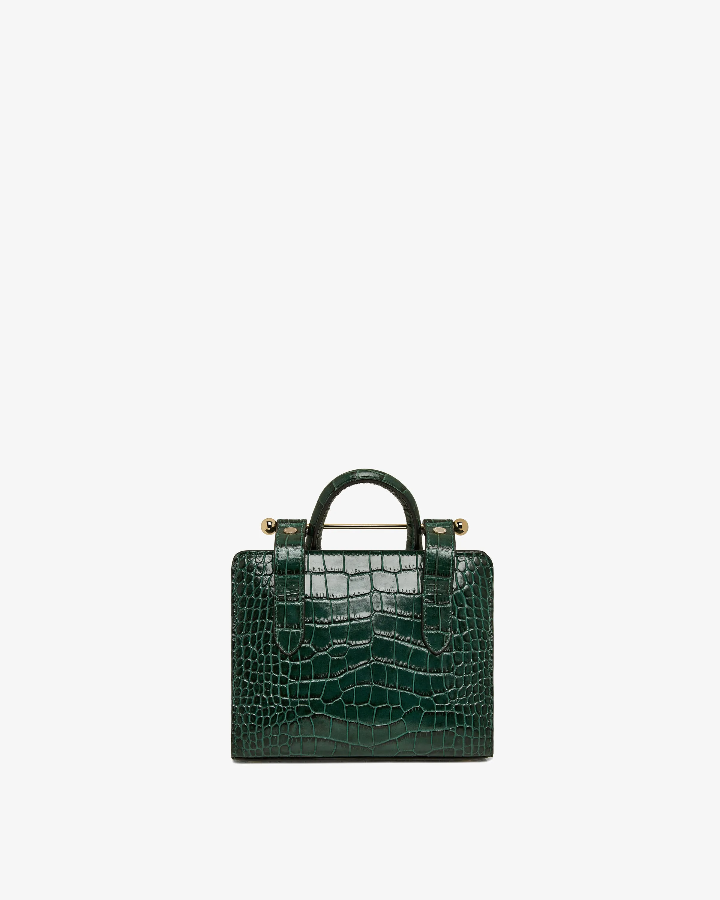 The Strathberry Nano Tote - Croc-Embossed Leather Bottle Green