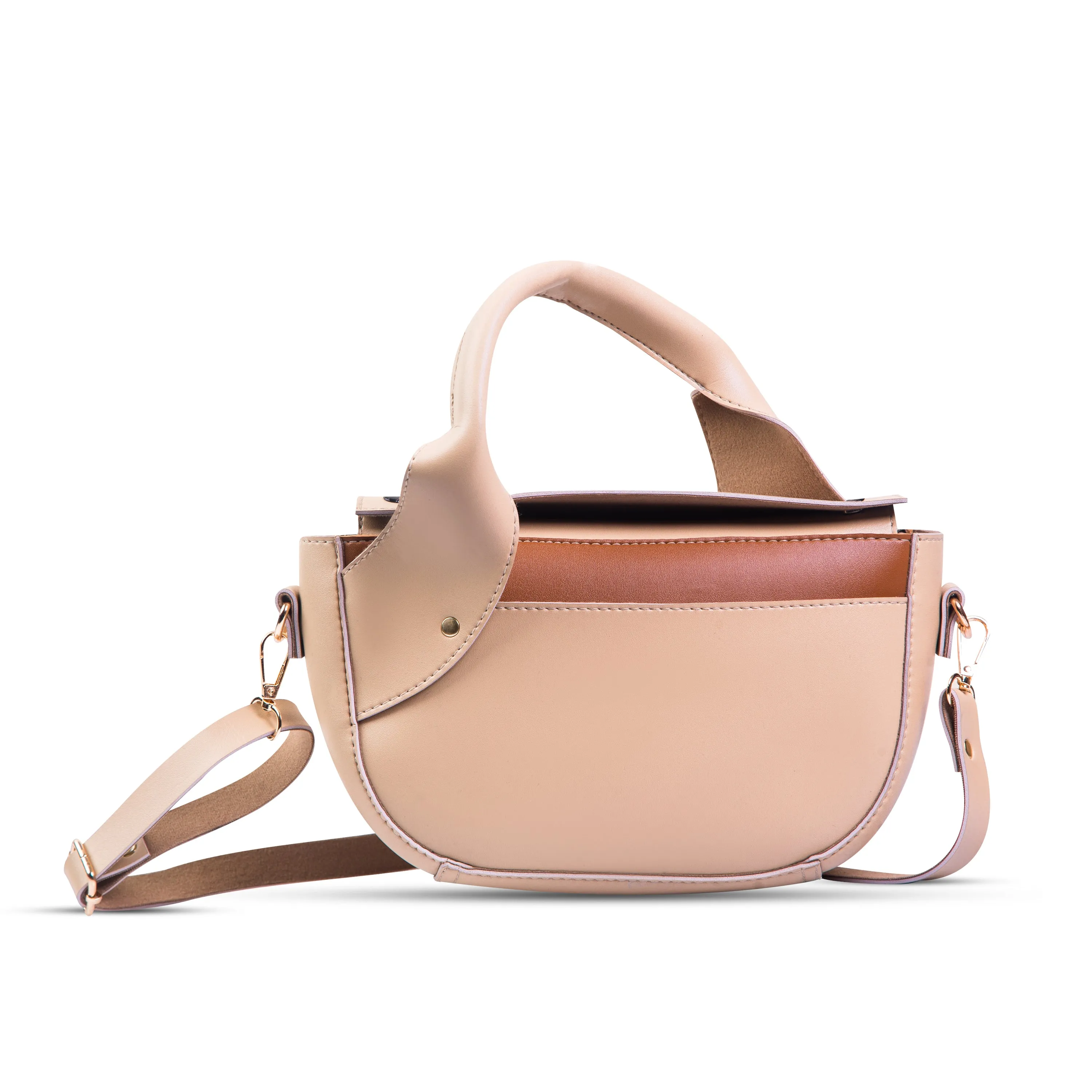 Twisted handle beige handbag