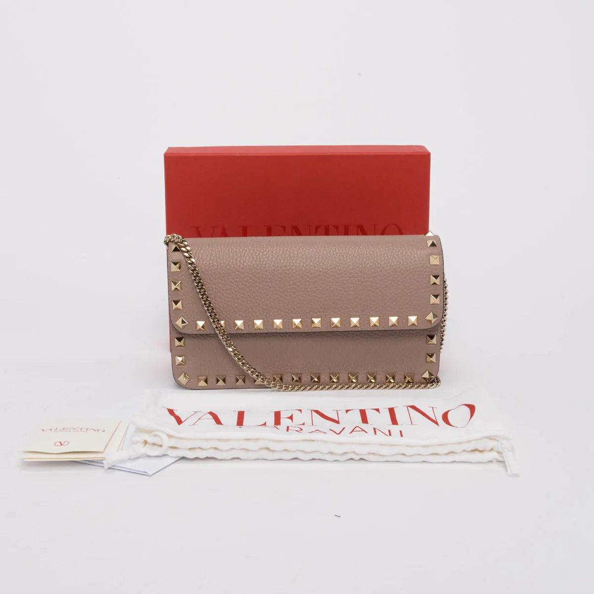 Valentino Poudre Grained Calfskin Rockstud Chain Flap Bag