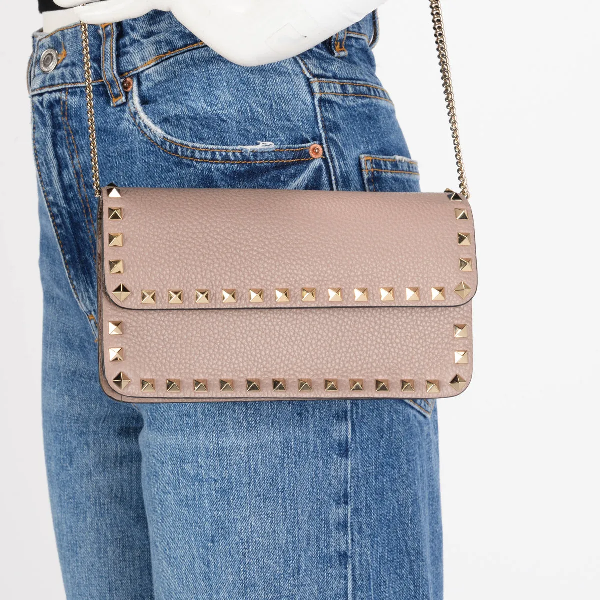 Valentino Poudre Grained Calfskin Rockstud Chain Flap Bag