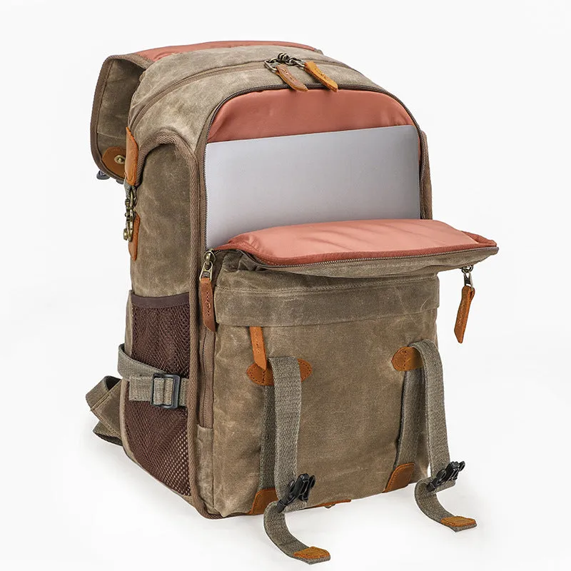 Waterproof Canvas DSLR Camera Backpack Waxed Canvas Travel Backpack Retro Laptop Backpack QSM3040