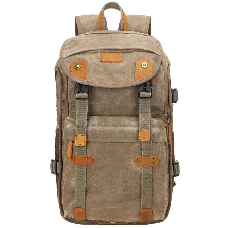 Waterproof Canvas DSLR Camera Backpack Waxed Canvas Travel Backpack Retro Laptop Backpack QSM3040