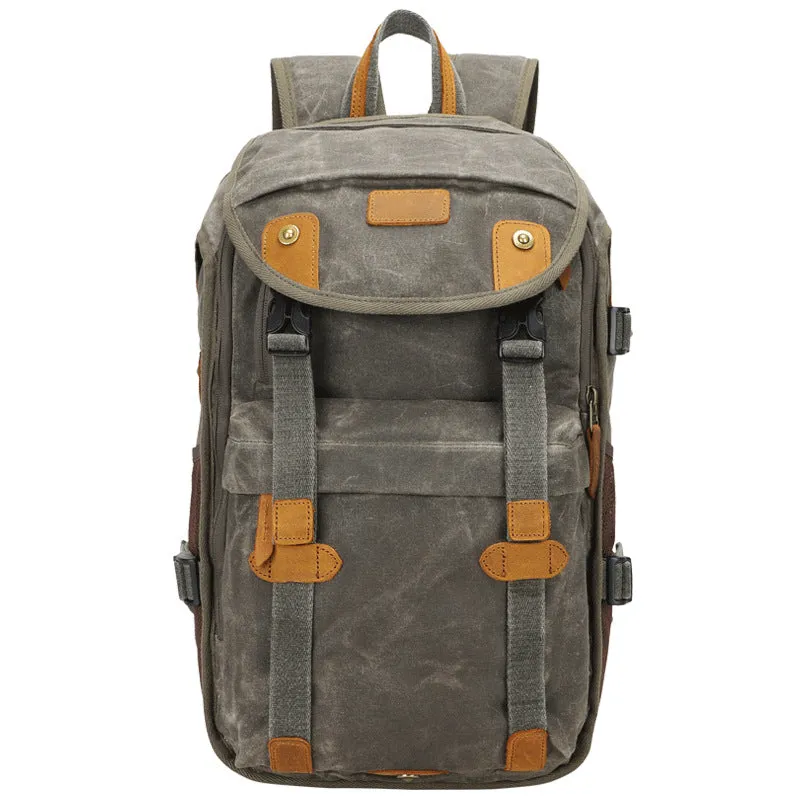 Waterproof Canvas DSLR Camera Backpack Waxed Canvas Travel Backpack Retro Laptop Backpack QSM3040