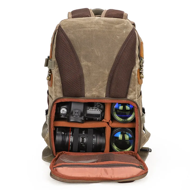 Waterproof Canvas DSLR Camera Backpack Waxed Canvas Travel Backpack Retro Laptop Backpack QSM3040