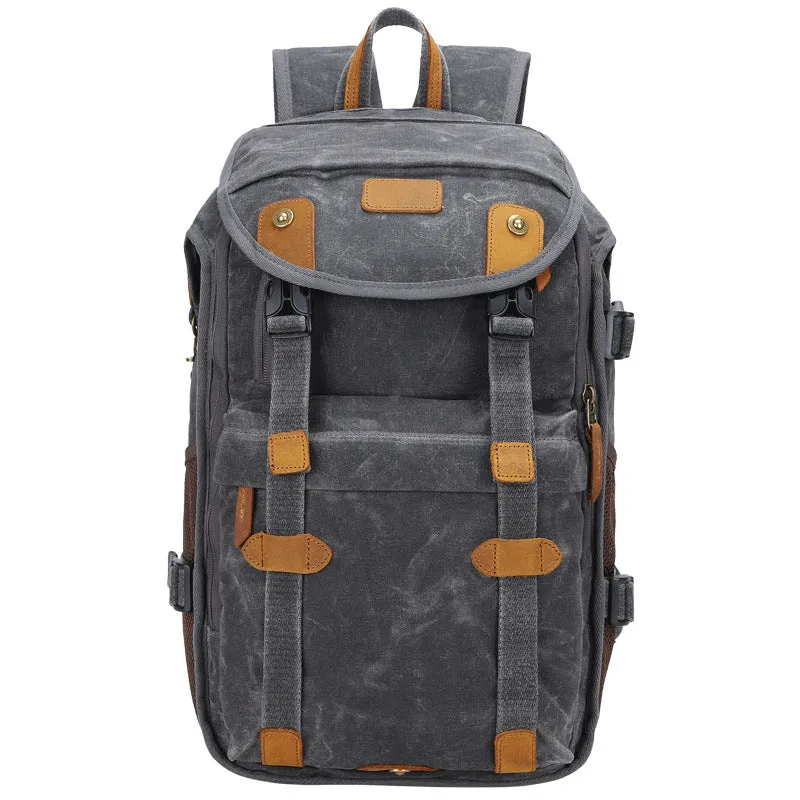 Waterproof Canvas DSLR Camera Backpack Waxed Canvas Travel Backpack Retro Laptop Backpack QSM3040