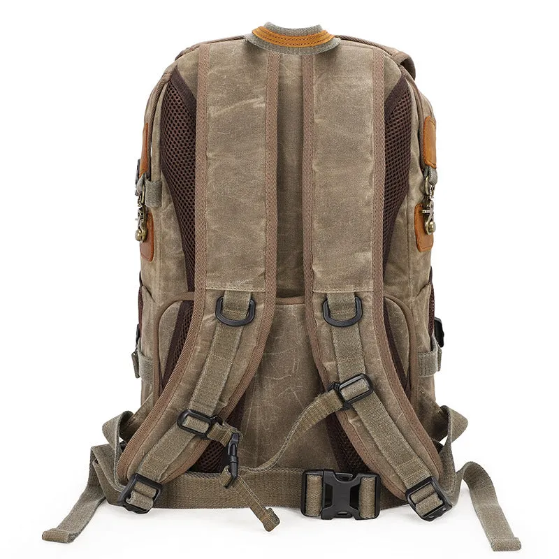 Waterproof Canvas DSLR Camera Backpack Waxed Canvas Travel Backpack Retro Laptop Backpack QSM3040